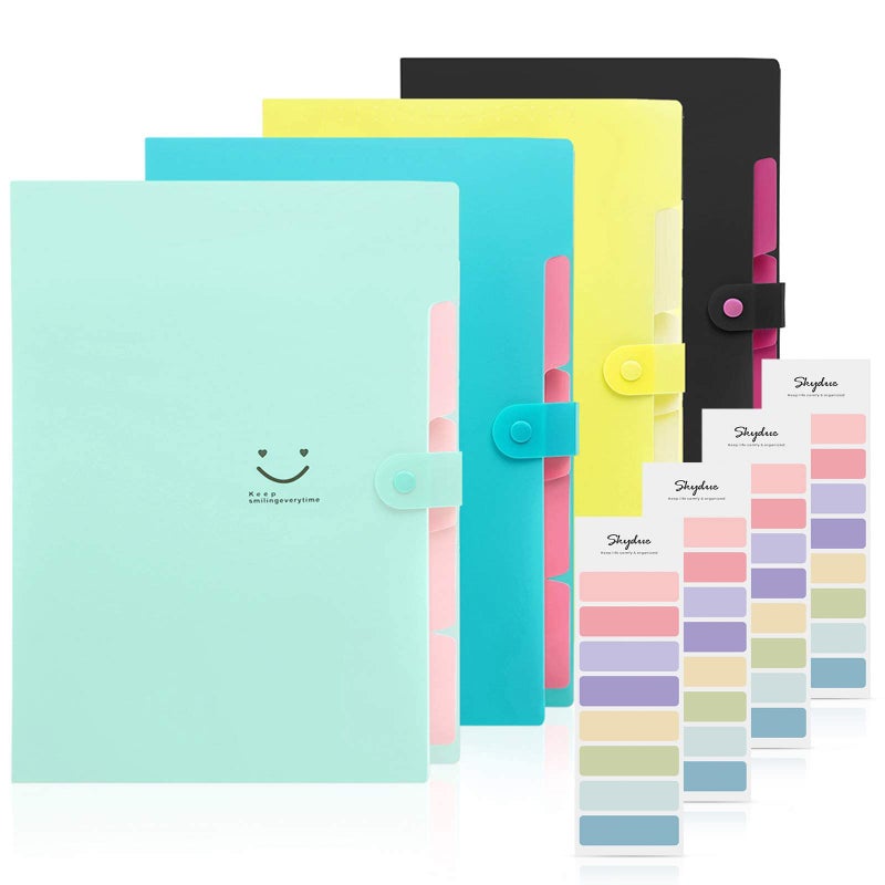 SKYDUE Expanding File Folder with 32 Labels, 5 Pockets A4 Letter Size Accordion Folder Paper Organizer for School and Office Pack of 4 - Image 1